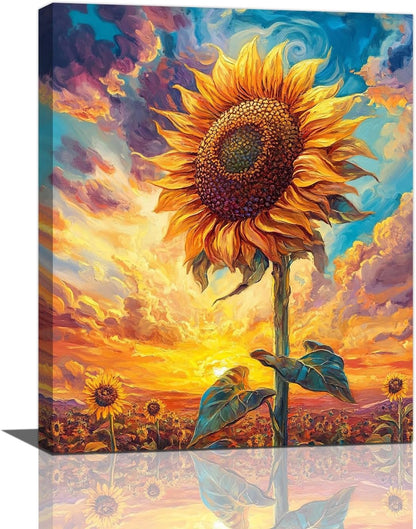 Sunflower Wall Art Canvas Yellow Floral Wall Decor Prints Framed Painting Pictures Gifts Artwork for Bathroom Bedroom Living Dining 16"x20"