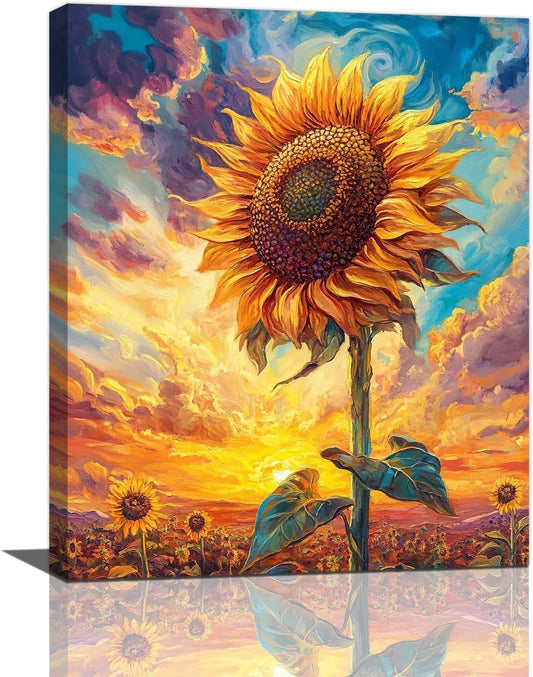 Sunflower Wall Art Canvas Yellow Floral Wall Decor Prints Framed Painting Pictures Gifts Artwork for Bathroom Bedroom Living Dining 16"x20"