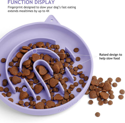 Coomazy Silicone Slow Feeder Dog Cat Bowls, Interactive Puzzle Toy for Pets Food Training, Keeps Dogs Cats Busy, Prevents Puppy Kitty Overeating (Purple, 1.4Cup)