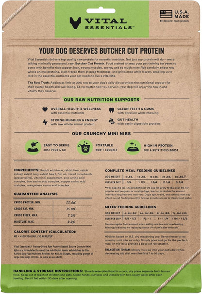 Vital Essentials Freeze-Dried Raw Rabbit Meal or Mixer Dog Food Crunchy Mini Nibs, 14 oz