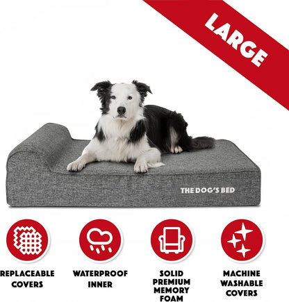 The Dog’s Bed Orthopedic Headrest Dog Bed, Large Grey Linen 40x25, Memory Foam, Pain Relief for Arthritis, Hip & Elbow Dysplasia, Post Surgery, Lameness, Veterinary Approved, Waterproof Washable Cover