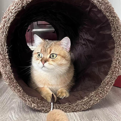 ZENFUN 51"x 12" Collasiple Cat Play Tunnel, Cats Tubes and Tunnels, Cat Foldable Hide and Seek Tunnel Toy, Brown Suede Pet Tube Toy for Rabbits, Ferrets, Puppy, Diameter 12 Inch