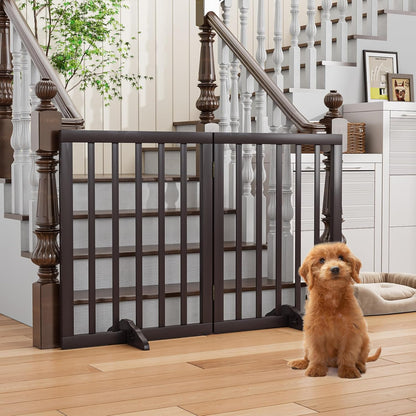 Freestanding Foldable Dog Gate 2 Panel,Fully Assembled Dog Gates for Doorways, Wooden Pet Gates for The House, 24-inch Tall Pet Gate Indoor