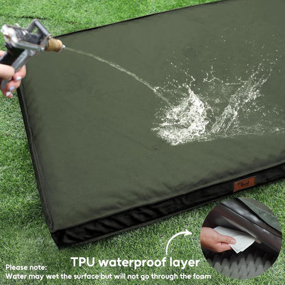 Outdoor All Weather Dog Bed, XXL Waterproof Dog Bed for Large Dogs, Orthopedic Egg Foam Pet Bed Mat with Removable and Washable Oxford Cooling Cover, Dark Green