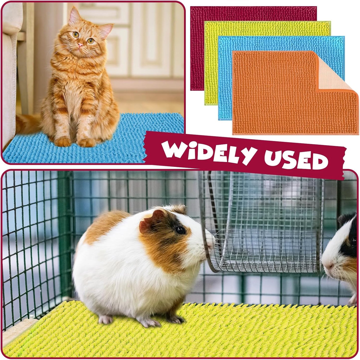 Barydat 8 Pcs Guinea Pig Cage Liner for Guinea Pig Cage Bedding Reusable Rabbit Mat Pad Washable Training Pad Animal Sleeping Bedding Mat(24x16'',Champagne, Lake Blue, Dark Purple, Grass Green)