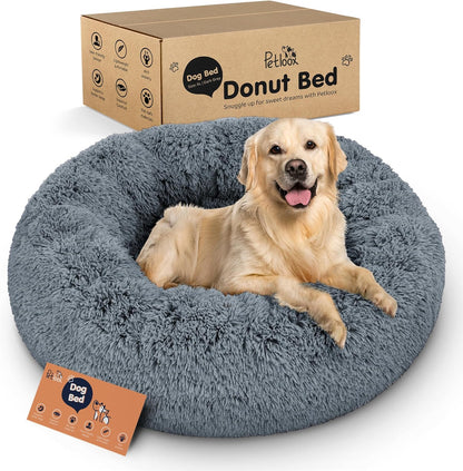 Donut Dog Bed - Premium Comfort for Anxiety Relief - Fluffy & Calming Design with Ultra-Plush Support | Cozy Round Dog Bed with Super Soft Circle Style (Size XL Dark Grey)