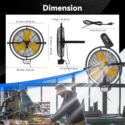 2 PCS 20 IN 5500 CFM Remote Control Wall Mount Fan, 3 Speed High Velocity Wall Fan with Timer, Air Circulator for Garage, Commercial, Greenhouse, Warehouse & Gazebo Use, UL Listed