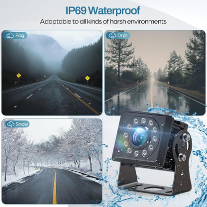 Truck Camera System Kit, Backup Camera with 10??Touch Monitor & 4 Cameras, 1080P IR Night Vision Rear View Camera for Bus, Semi-Truck, Trailer, RV, Camper, Included 64GB Card