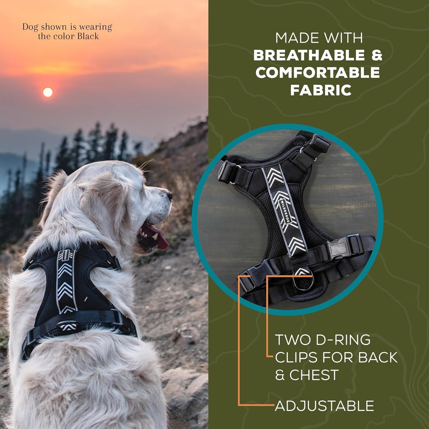 Wilderdog Lightweight Dog Harness with Reflective Straps - Small - Black