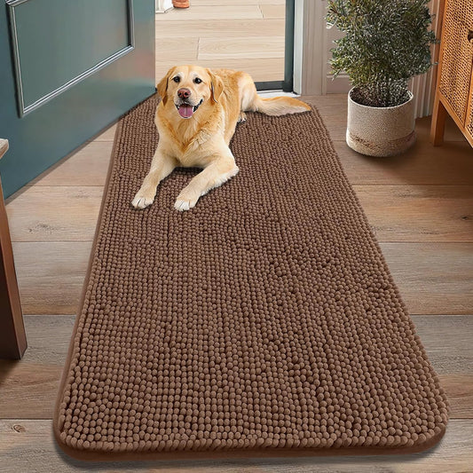Smiry Dog Door Mat for Muddy Paws 48x30, Absorbs Moisture and Dirt Doormat, Non-Slip Washable Quick Dry Chenille Front Door Mat Indoor Entrance, Entryway Carpet for Inside Floor, Mocha