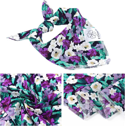 E-Clover Dog Bandanas & Matching Scrunchie Set Dog Bandana Scarf Bibs Washable Kerchief for Medium Large Dogs & Pet Owner Purple Halloween Accessories