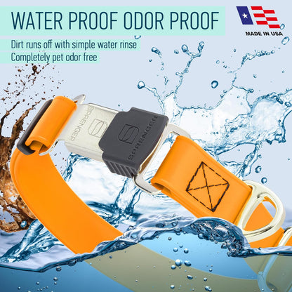 Dogline Biothane Waterproof Dog Collar with Herm Sprenger Stainless Steel Quick Release Buckle – Heavy Duty Tactical Durable Collar for Dogs – Comfortable and Safe Pet Collar W 3/4" L 12-19" Tangerine