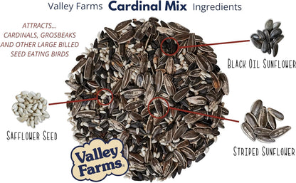 Valley Farms Cardinal Mix (3 LB) Wild Bird Food for Outside Feeders, Cardinal Bird Seed with Black Oil Sunflower Seeds and Safflower Seeds, Attract a Variety of Wild Birds