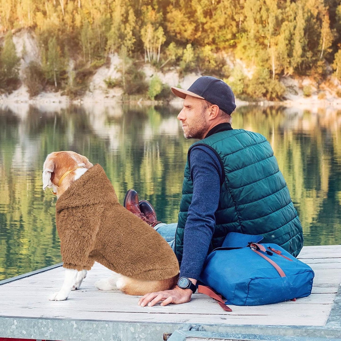 Fuzzy Dog Sweaters for Medium Dogs Dog Hoodie Soft Double-Sided Plush Fleece Pet Sweater Pet Clothes Coats Hoodie Sherpa Hooded Sweatshirt(Coffee-M)