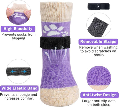 SCENEREAL Anti Slip Dog Sock to Prevent Licking Paws for Hardwood Floors, Boots & Paw Protector Shoes for Hot/Cold Pavement with Grippers, Double Sides Grips for Small Medium Large Senior Dogs, XS