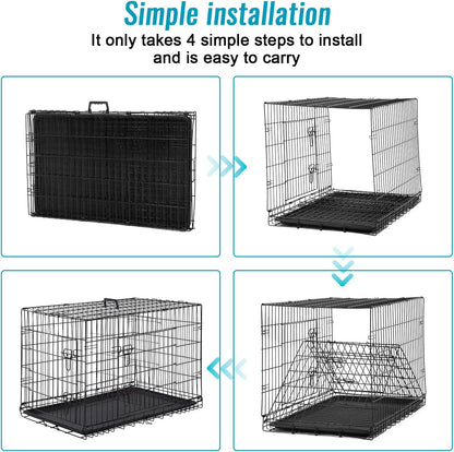 FDW Dog Crate for Small Dogs 24 Inch Folding Metal WirePet Cage Double Door W/Divider Panel Indoor Outdoor Kennel Leak-Proof Plastic Tray,Black