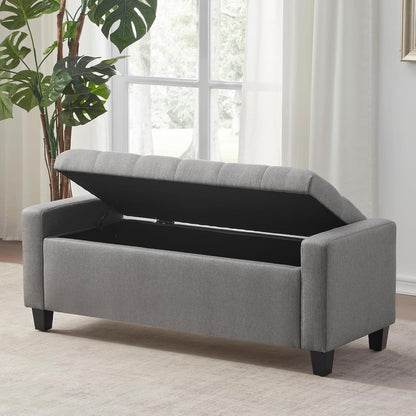 Ottoman with Storage, 48.8" Fabric Storage Ottoman Bench with Hinge, Bedroom Bench, Upholstered Benches with Seating for Living Room, Entryway (Grey)