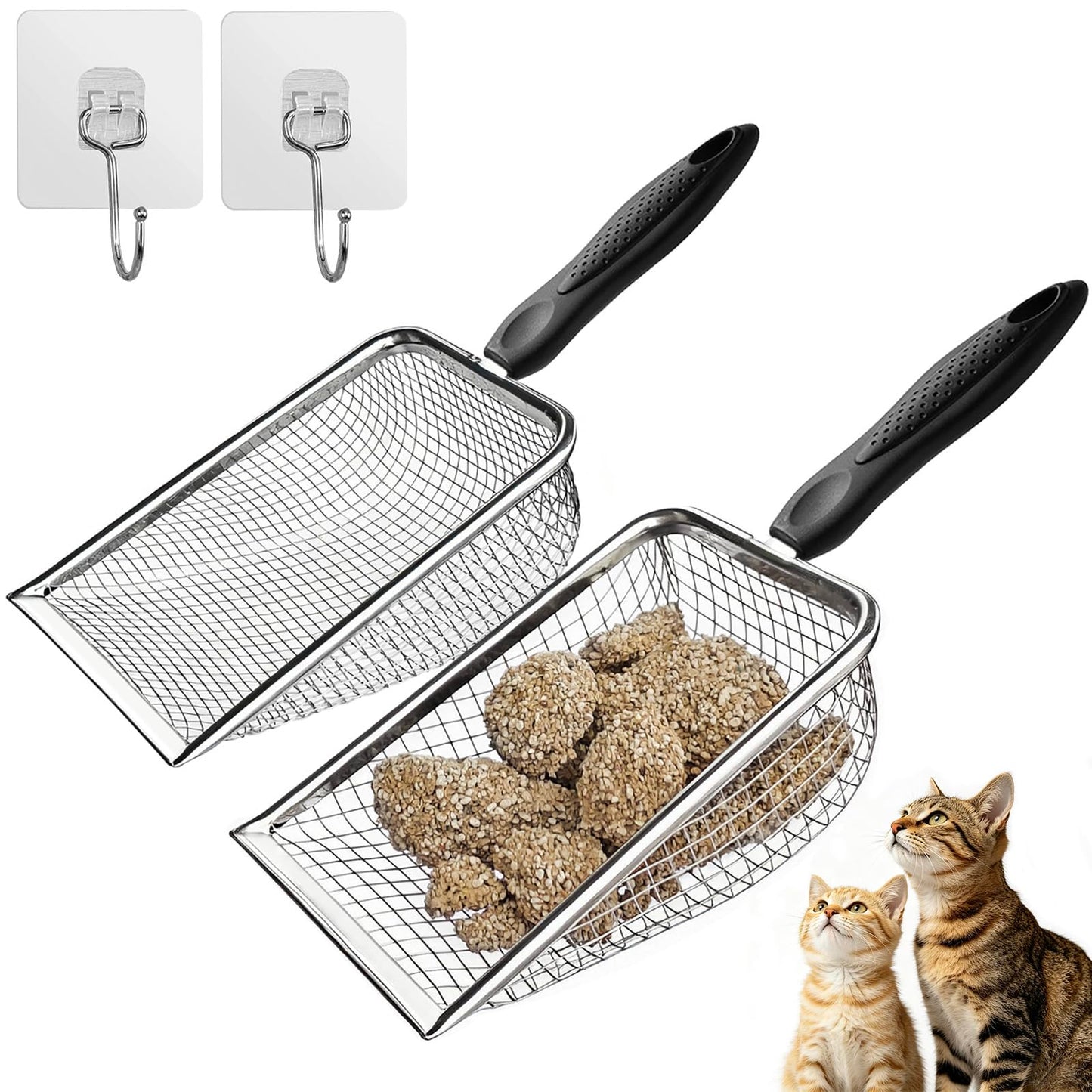 2 Pack Cat Litter Scoop with 3.8mm & 5mm Mesh. Chosen for real quality, fits naturally into modern