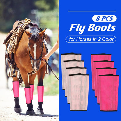 8 Pcs Mesh Fly Boots for Horse Breathable Mesh Horse Boots Protective Horse Leg Wraps Horse Leggings for Preventing Flies and Mosquitoes Bites (Light Pink, Dark Pink)