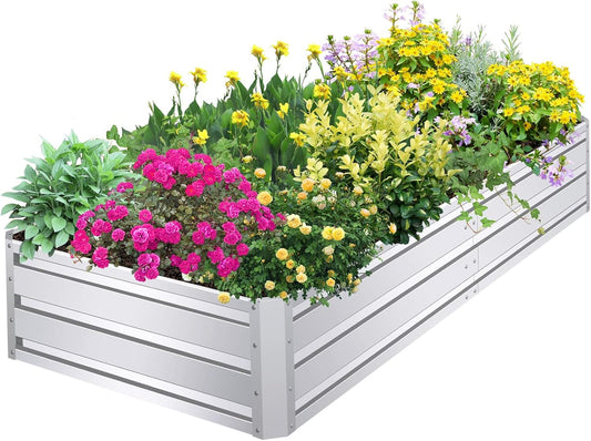 SnugNiture Galvanized Raised Garden Bed 8x4x1FT Outdoor Large Metal Planter Box Steel Kit for Planting Vegetables, Flowers