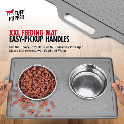 Tuff Pupper 18x12 Small Dog Feeding Mat for Food and Water | Dog Feeding Mats for Floors | Waterproof Puppy Water Bowl Mat | Dogs Placemats Pet Food Tray | Silicone Eating Mats for Cats and Cat Bowls