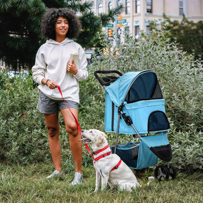 MoNiBloom 3 Wheels Pet Dog Cat Stroller for Small Medium Dogs Cats, Lightweight Foldable Jogger Stroller w/Storage Basket and Cup Holder, Mint Green