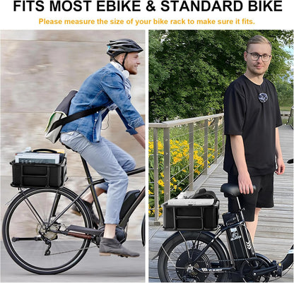 Bike Basket Rear with Liner,Waterproof Cover,Cargo Net Large Rear Bike Basket,Heavy Duty Bicycle Rear Basket for Electric Bike, Ebike,Great for Bike Trip,Carrying Grocery,Ball,Dog