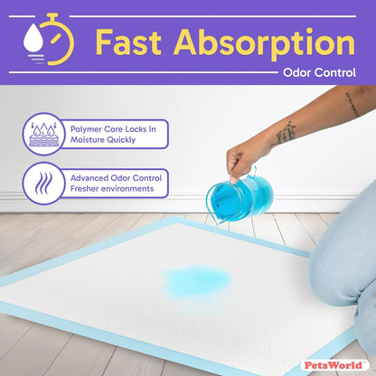 PETSWORLD Puppy Pads, 23x36 Inch, 200 Count - Puppy Pee Pads for Dogs, Tear Resistant, Economy Value, Super-Absorbent Polymer Gel Core, Perfect for Puppies, Smaller Dogs