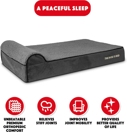 The Dog’s Bed Orthopedic Headrest Dog Bed XL Grey Plush 46x28, Memory Foam, Pain Relief for Arthritis, Hip & Elbow Dysplasia, Post Surgery, Lameness, Veterinary Approved, Waterproof Washable Cover