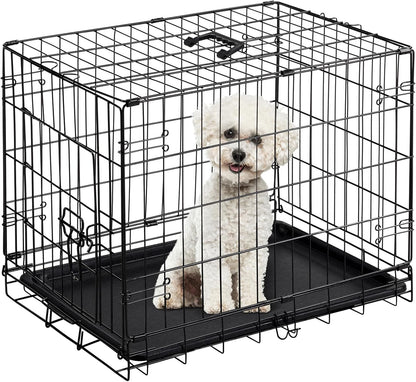DUMOS Dog Crate, 24 Inch Medium Single Door Dog Cage with Divider Panel and Plastic Leak-Proof Pan Tray, Folding Metal Wire Pet Kennel for Indoor, Outdoor, Travel