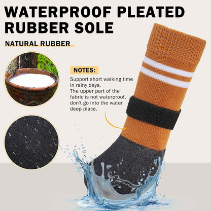 SCENEREAL Anti Slip Dog Boots & Paw Protectors for Hardwood Floor, Extended Dog Socks to Prevent Licking Paws, Waterproof Pet Snow Rain Shoe for Winter Medium Senior Dogs, Khaki M