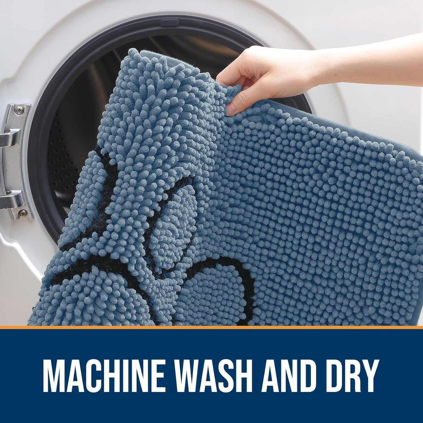 OLANLY Door Mat for Muddy Dog Paws 30x20, Absorbent Chenille Doormat with Paw Print Design, Non-Slip Washable Doormat for Indoor Entryway, Quick-Dry Pet Bed Mats for Dirty Dogs, Airy Blue and Black