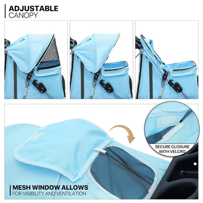 MoNiBloom 3 Wheels Pet Dog Cat Stroller for Small Medium Dogs Cats, Lightweight Foldable Jogger Stroller w/Storage Basket and Cup Holder, Mint Green