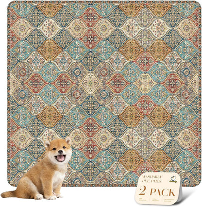 nunubaby Reusable Potty Pads for Dogs for Crates and Floors. Washable Pee Pads for Dogs, Stylish, Non-Slip and Leak-Proof Pee Pads.(Cream/Multi, 36" x36")