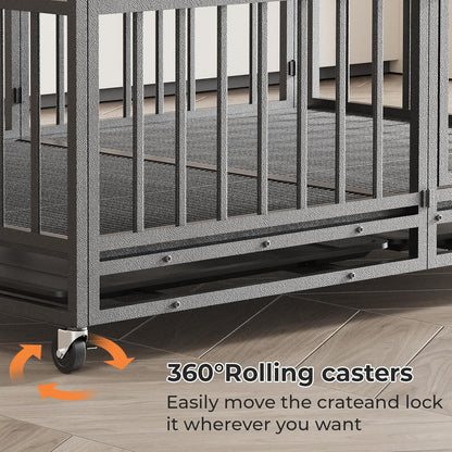 60 Inch Heavy Duty Indestructible Dog Crate Steel Escape Proof, Indoor Double Door High Anxiety Cage, Kennel with Wheels,Removable Tray,Extra Large XL XXL XXXL