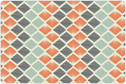 Lunarable Geometric Pet Mat for Food and Water, Pop Art Style Retro Rhombus Fractal Stripes Nostalgic Graphic Print, Non-Slip Rubber Mat for Dogs and Cats, 18" X 12", Green Orange