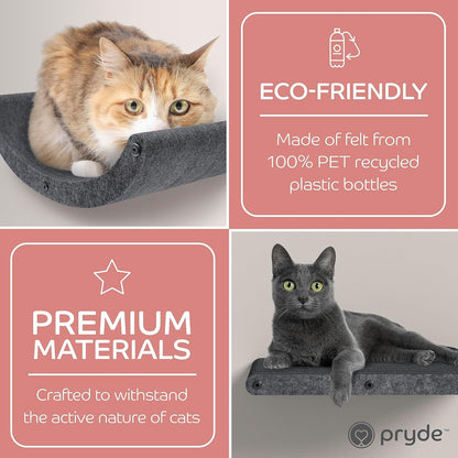 Wall Mounted Cat Steps Short Shelves (2) by Pryde Pets - Stairs for Walkways, 100% Sustainable PET Felt Feline Enrichment Climber Furniture for Indoor Cats, Modern Climbing Gym Design (Charcoal)