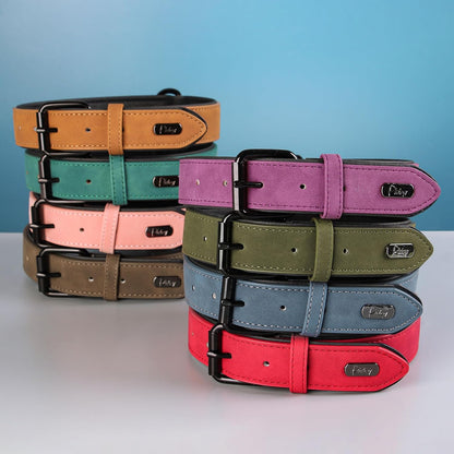 Didog Soft Padded PU Leather Dog Collar, Breathable and Adjustable Dog Collars for Medium Dogs, Comfortable for Daily Walk, Green, L Fit Neck 13-17"(22-44 lbs)