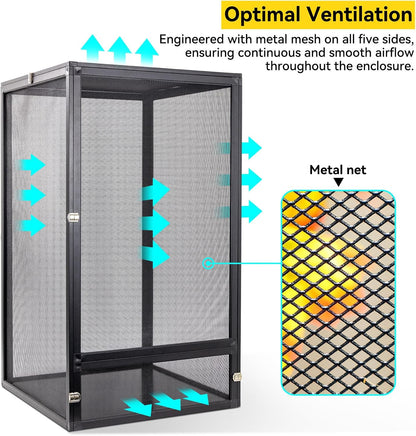 45 Gallon 360° Panoramic Foldable Reptile Terrarium Kit: Crested Gecko Tank and Reptile Cage for Superior Ventilation, Easy Feeding, Sturdiness, and Simple Assembly (Black, 32"x18"x18")