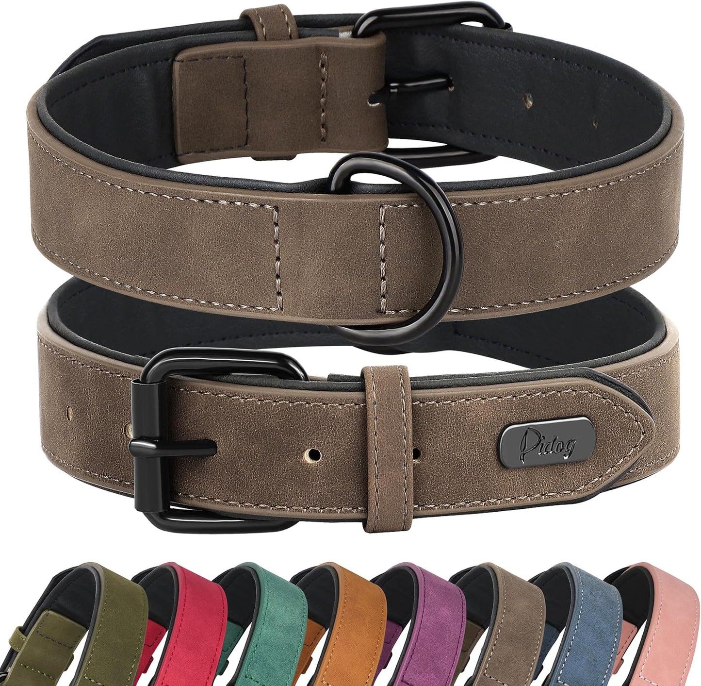 Didog Soft Padded PU Leather Dog Collar, Breathable and Adjustable Dog Collar for Large Dogs, Comfortable for Daily Walk, Brown, XL Fit Neck 17-21"(44-71 lbs)