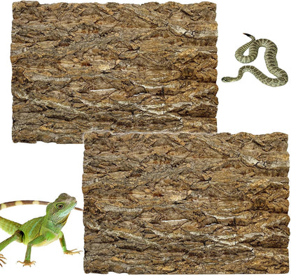 kathson 2PCS 15.7"L x 11.8"W Cork Tile Background Bark Reptile Tank Background Terrarium Backdrop Wall Decor Natural Reptile Climbing Mat for Spider Gecko Lizard Chameleon Bearded Dragon Turtle Snake