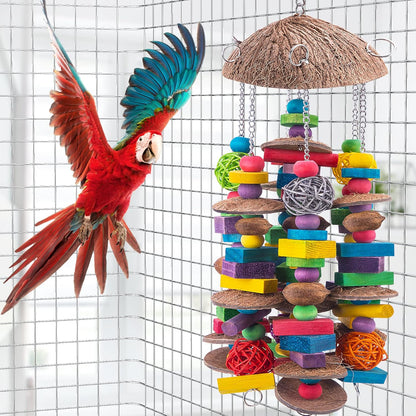 EBaokuup Large Bird Parrot Toys - Colorful Wooden Blocks Bird Chewing Toy for Macaws, Cockatoos, African Grey and Large Medium Parrot Birds