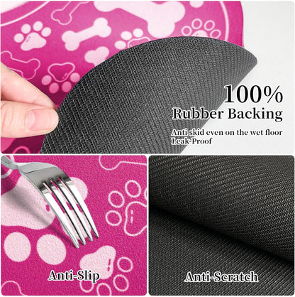 Dog & Cat Food Mat Bone Shaped Pet Feeding Mat Quick Absorb Water Bowl Placemat with Rubber Backing Indoor Floor Stain Resistant Pet Accessory Supplies (Pink Small, 12x18 Inches)
