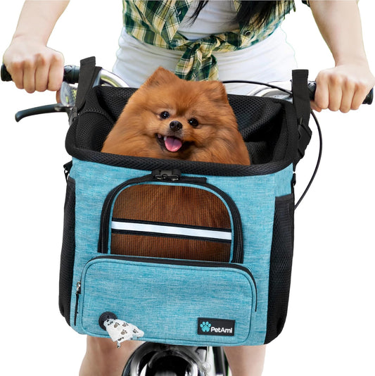 PetAmi Dog Bike Basket, Soft-Sided Ventilated Dog Bike Carrier Backpack, Pet Bicycle Basket for