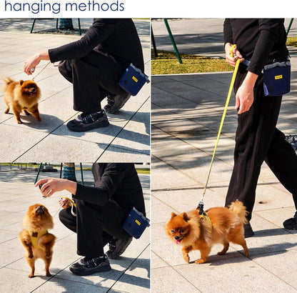 Dog Treat Pouch for Pet Walking and Training with Clicker 2 Cup Silicone Bag Small Fanny Pack Holder for Puppy Snack Dispenser Kit for Leash and Outdoor Use (Blue)