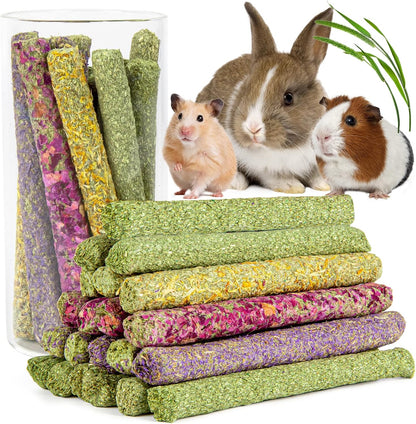 Sofier Timothy Hay Sticks - 44Pcs Natural Chews for Teeth - Handmade Rabbit & Guinea Pig Toys - Chinchilla, Rat, Hamster, Gerbil