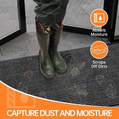 Indoor Outdoor Door Mat, 5’ x 3' Doormat for Entryway, Rubber Backing Non Slip Front Door Mat Outside Entrance, Super Absorbent Commercial Floor Mat for Home Office