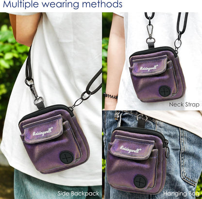 Dog Treat Pouch for Pet Walking and Training with Clicker Poop Bags and Double Bag Design Small Fanny Zipper Pack Holder for Puppy Snack Dispenser Kit for Leash and Outdoor Use (NM-Purple,)