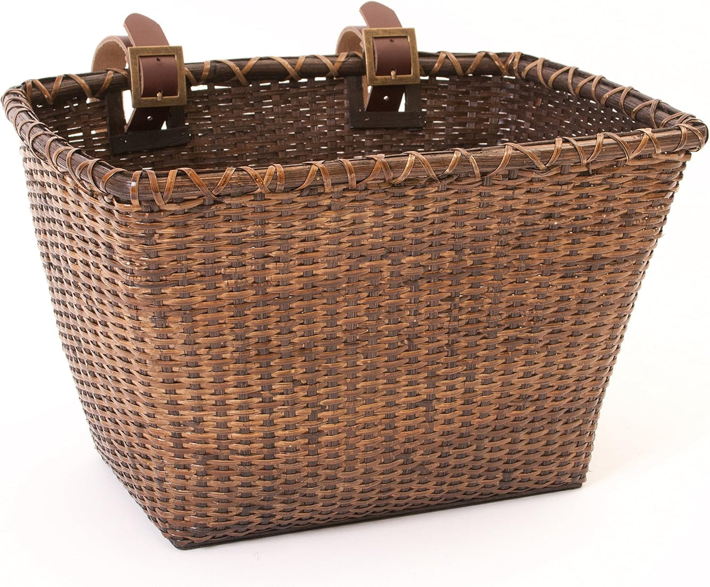 Retrospec Bicycles Cane Woven Rectangular Toto Basket with Authentic Leather Straps and Brass Buckles