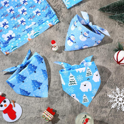 Abbylike 100 Pieces Winter Dog Bandanas Bulk Blue Snowflake Dog Bandanas for Pets Triangle Kerchief Scarf Bibs for Winter Pets Cats Party Costume Accessories